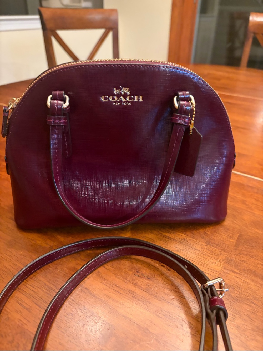 Coach Peyton Women's Dome Satchel Bag - Burgundy Leather - Picture 2 of 16
